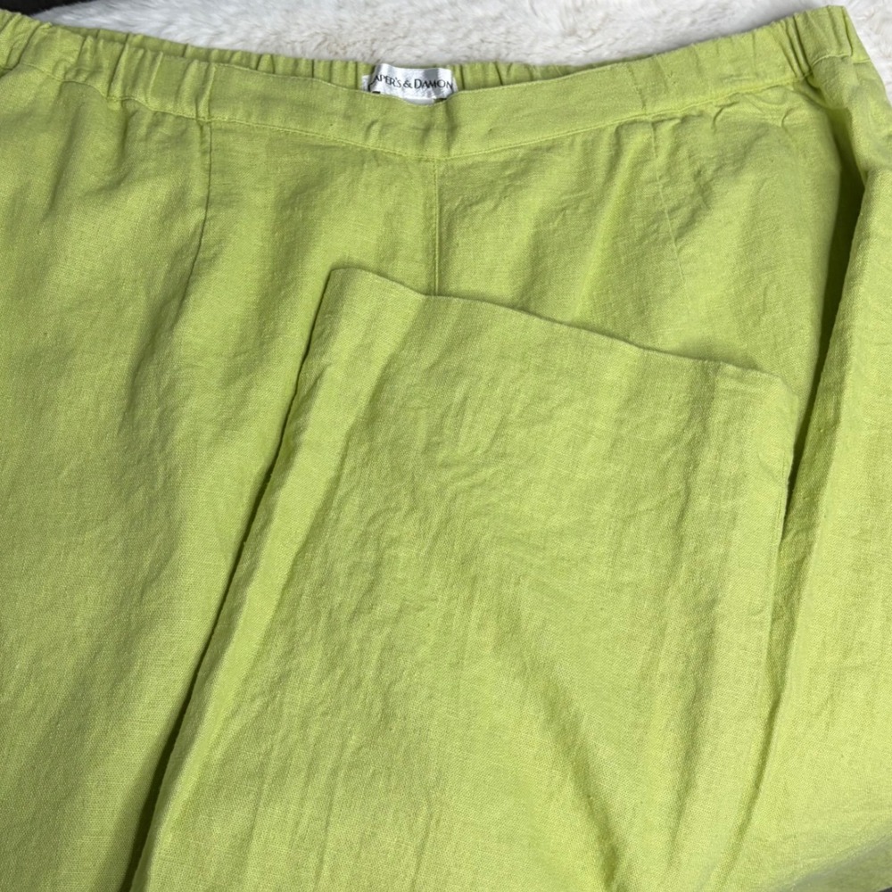 Drapers & Damons Lime Green Linen Rayon Blend Elastic Waist Straight Leg Pants L